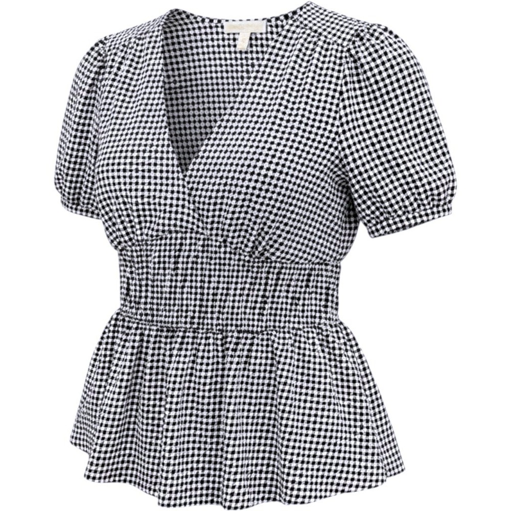 Michael Kors Diamond Print Peplum Blouse Medium/Smocked/Puff/Sleeve/V-Neck